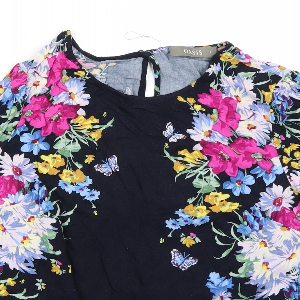 Oasis Womens Blue Floral  Basic T-Shirt Size 10