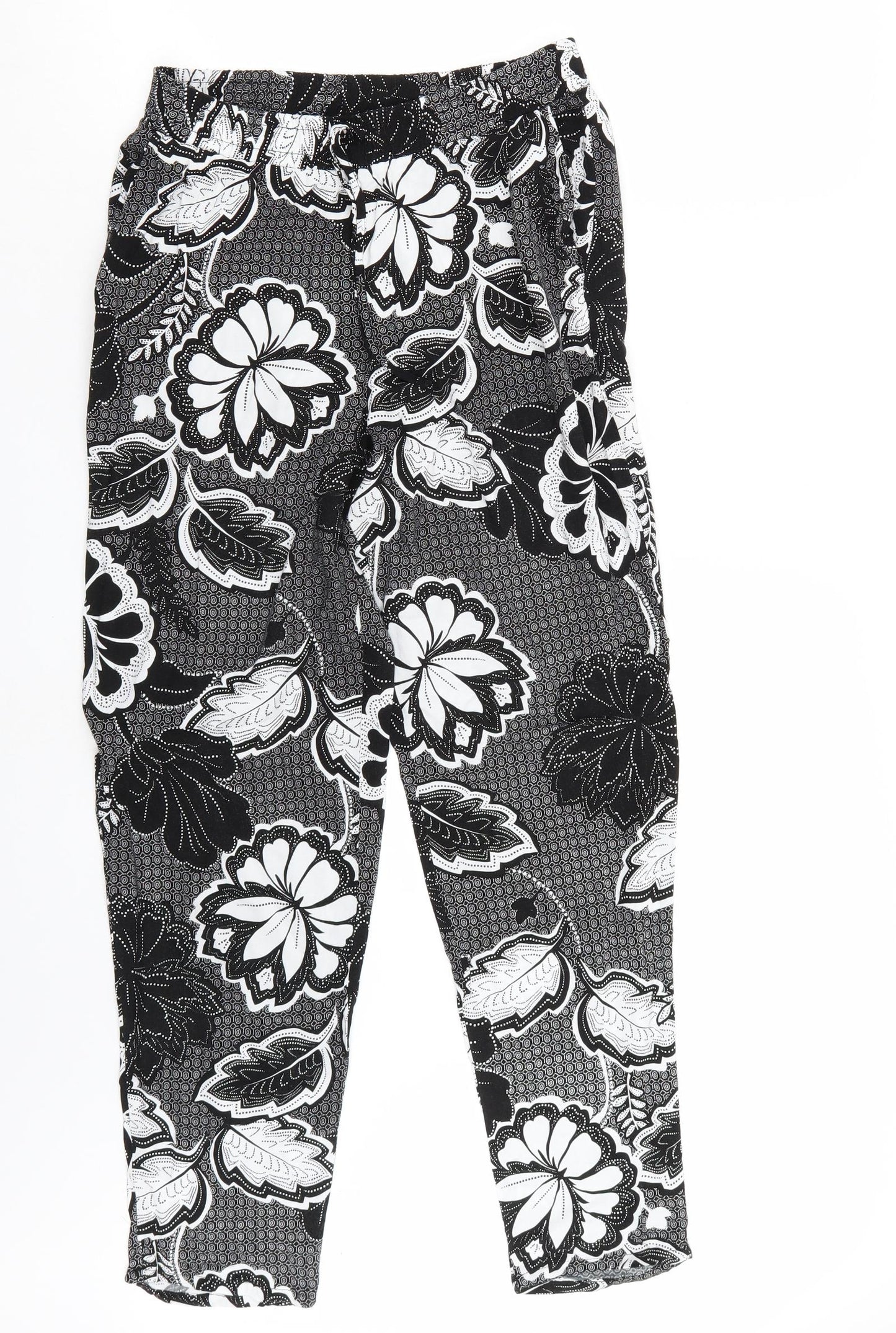 F&F Womens Black Floral  Trousers  Size 12 L28 in