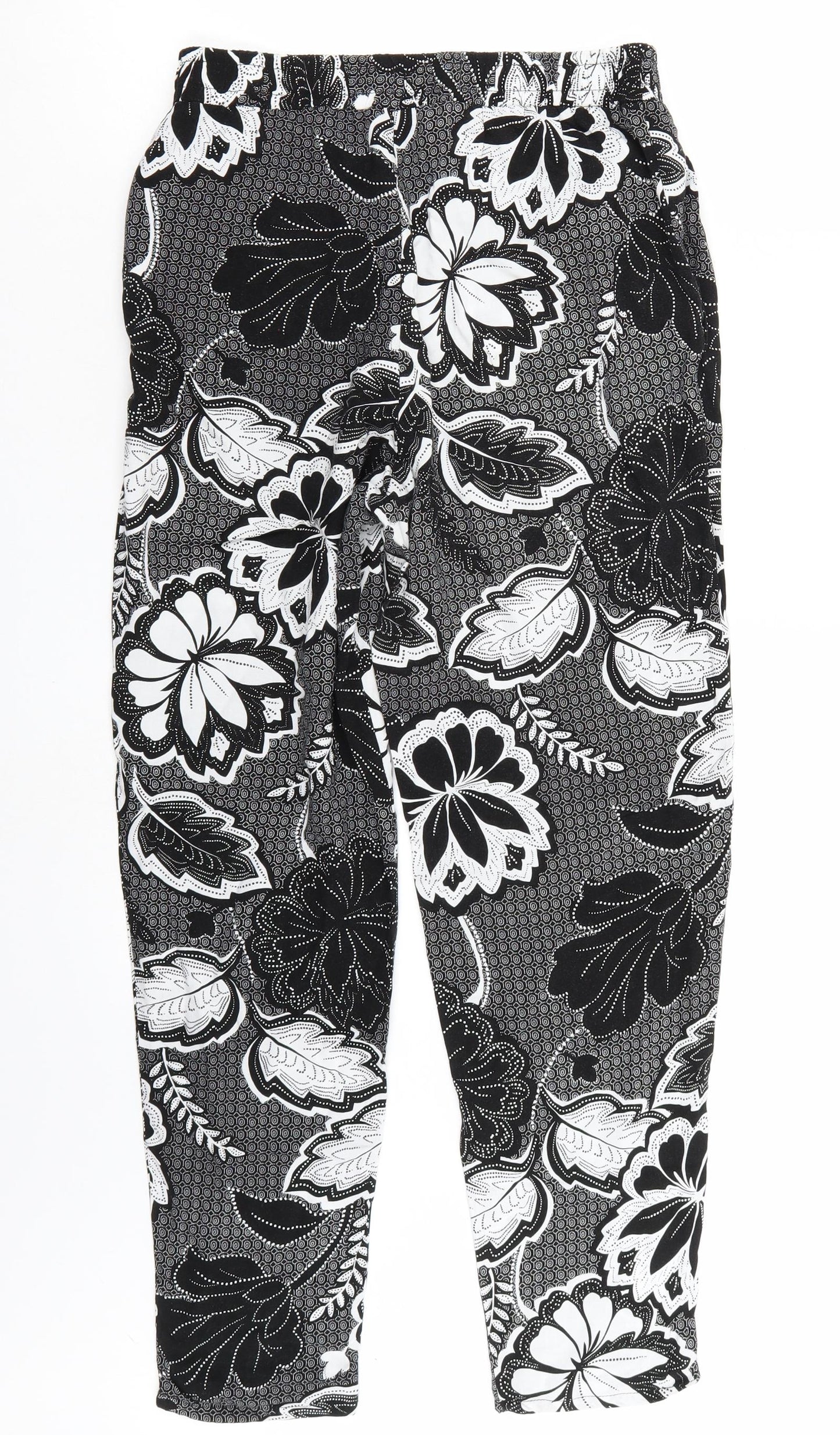 F&F Womens Black Floral  Trousers  Size 12 L28 in