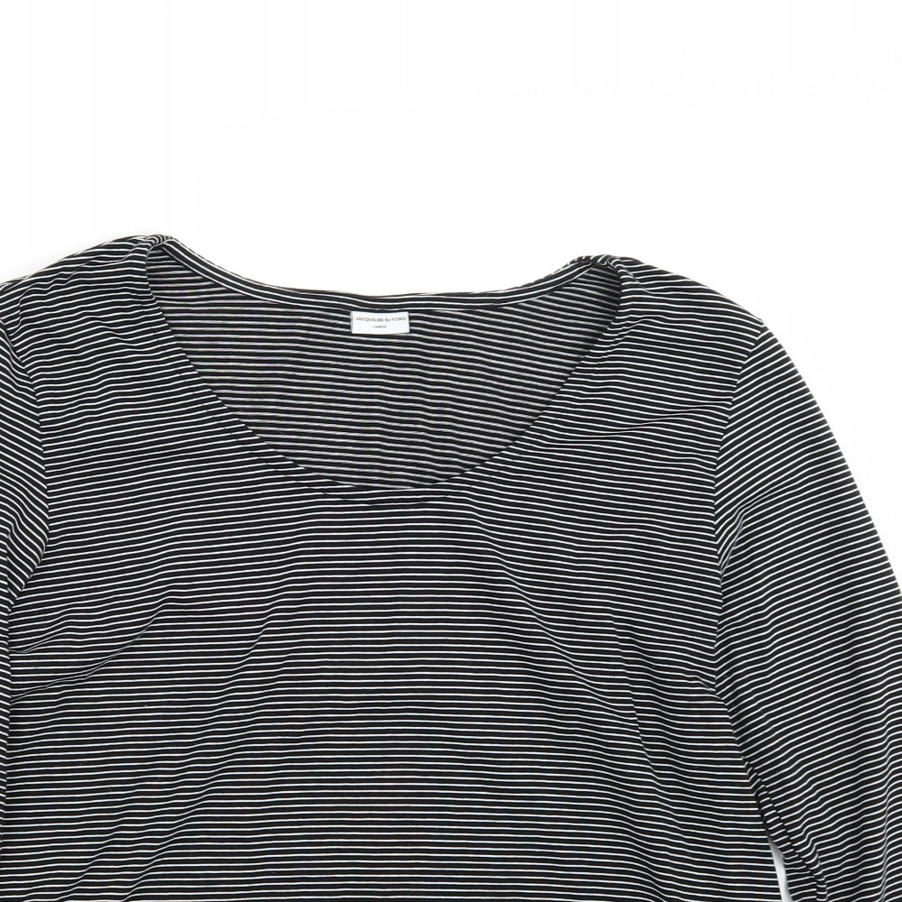 Jacqueline de Yong Womens Black Striped  Basic T-Shirt Size L
