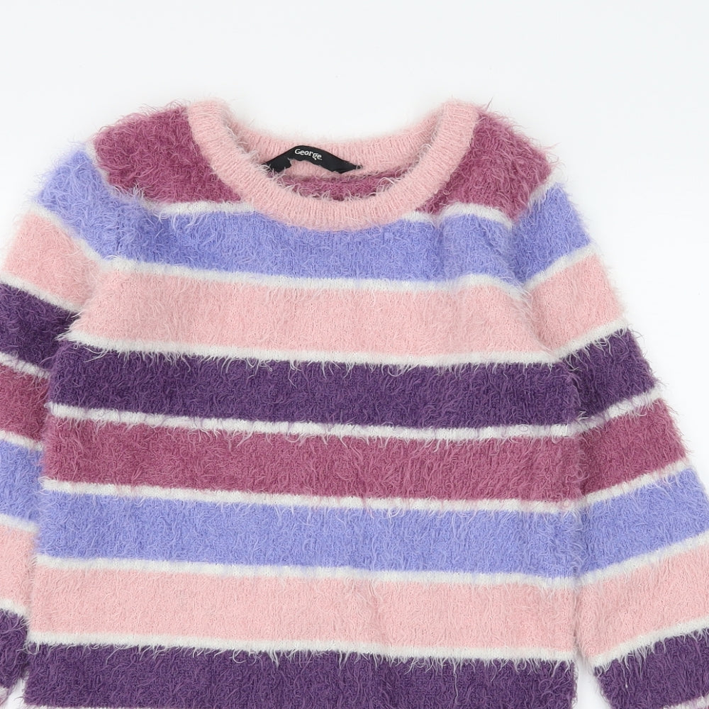 George Girls Pink Striped Knit Pullover Jumper Size 4-5 Years