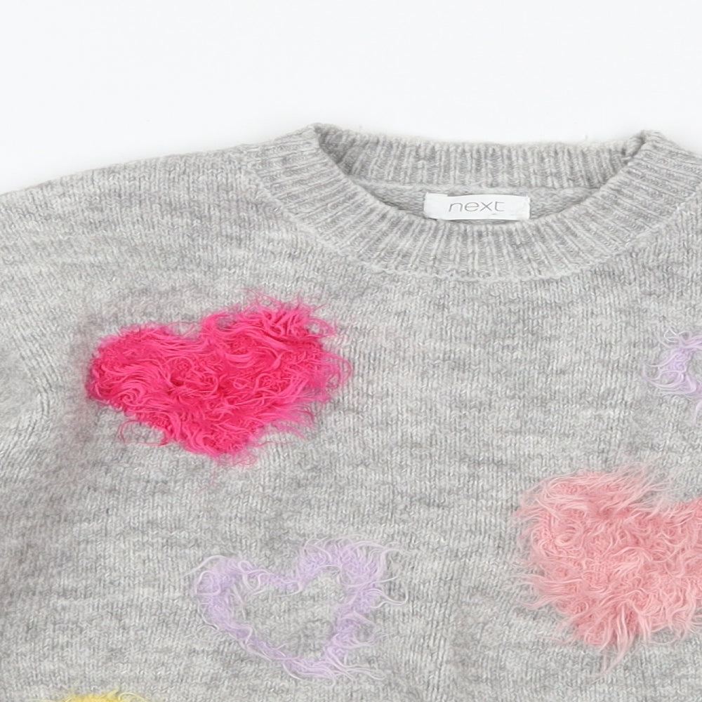 NEXT Girls Grey Geometric Knit Pullover Jumper Size 5 Years  - Love hearts