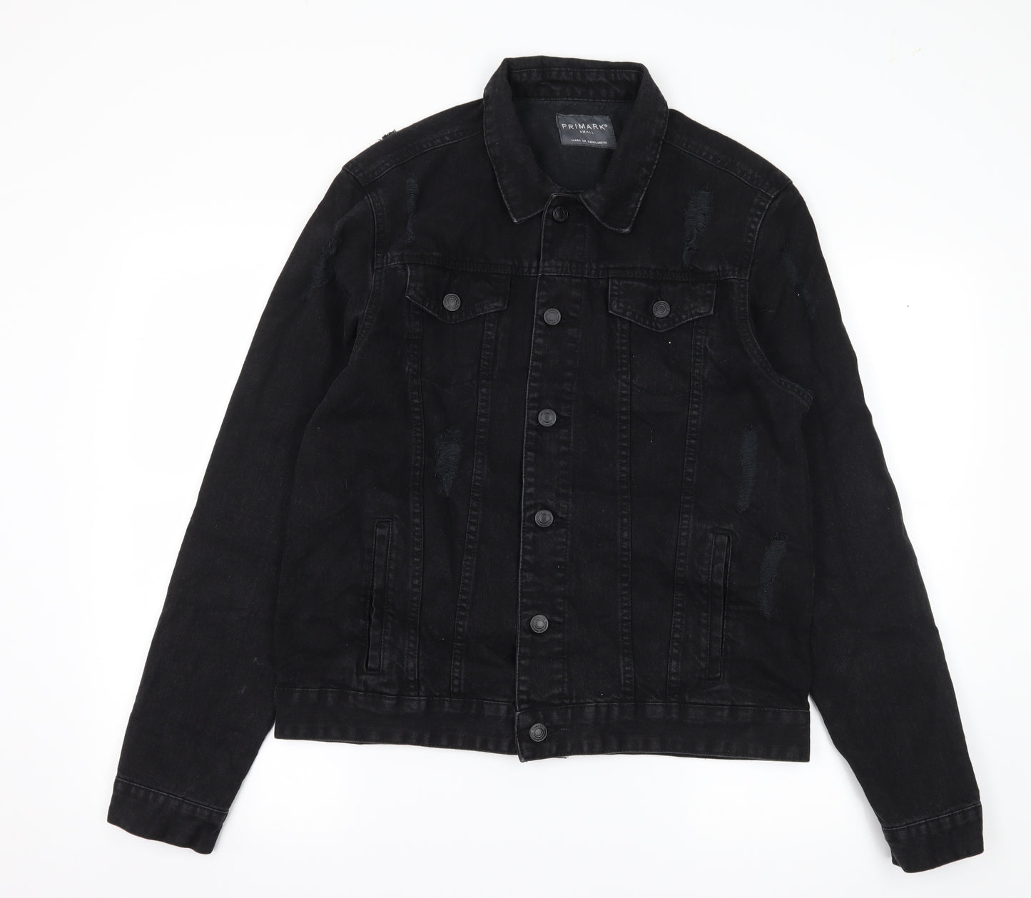 Primark Mens Black  Denim Jacket  Size S  - Distressed