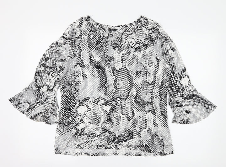 M&Co Womens White Animal Print Jersey Basic T-Shirt Size 16 - Keyhole Neck