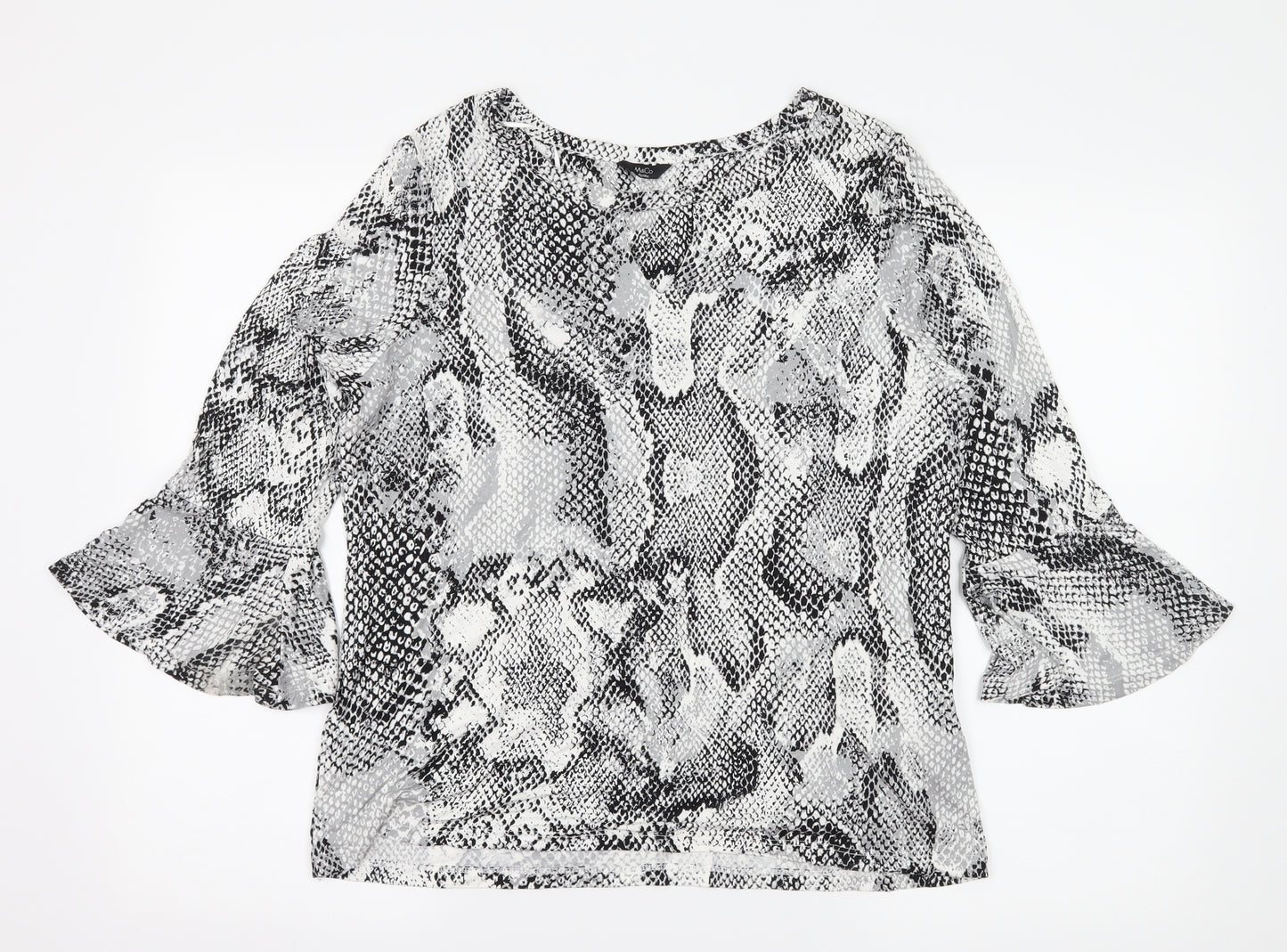 M&Co Womens White Animal Print Jersey Basic T-Shirt Size 16  - Keyhole Neck