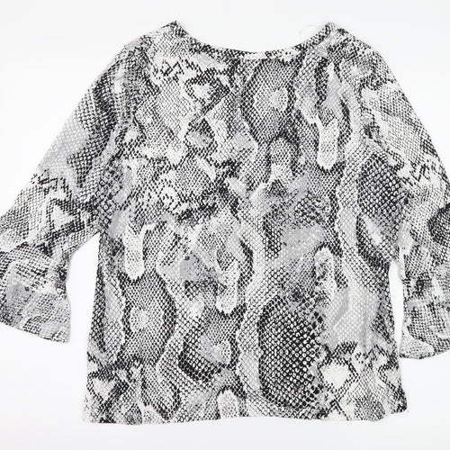 M&Co Womens White Animal Print Jersey Basic T-Shirt Size 16  - Keyhole Neck