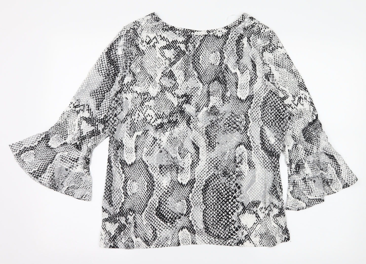 M&Co Womens White Animal Print Jersey Basic T-Shirt Size 16  - Keyhole Neck