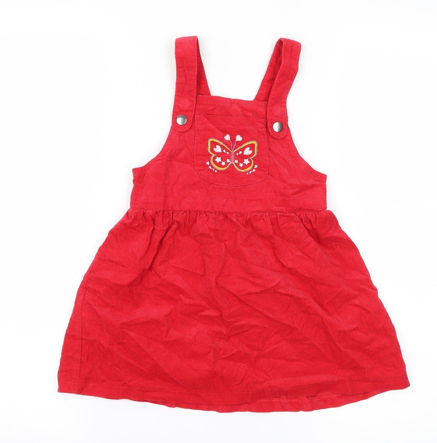 Nutmeg Girls Red  Corduroy Pinafore/Dungaree Dress  Size 4-5 Years  - Butterfly