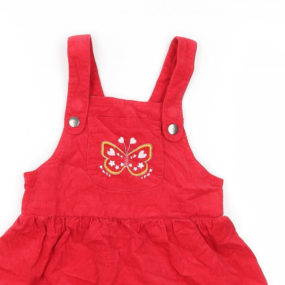 Nutmeg Girls Red  Corduroy Pinafore/Dungaree Dress  Size 4-5 Years  - Butterfly