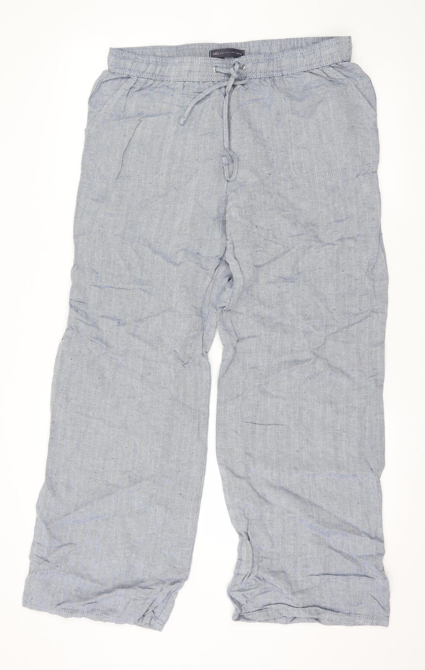 Marks and Spencer Womens Blue Herringbone  Trousers  Size 14 L29 in