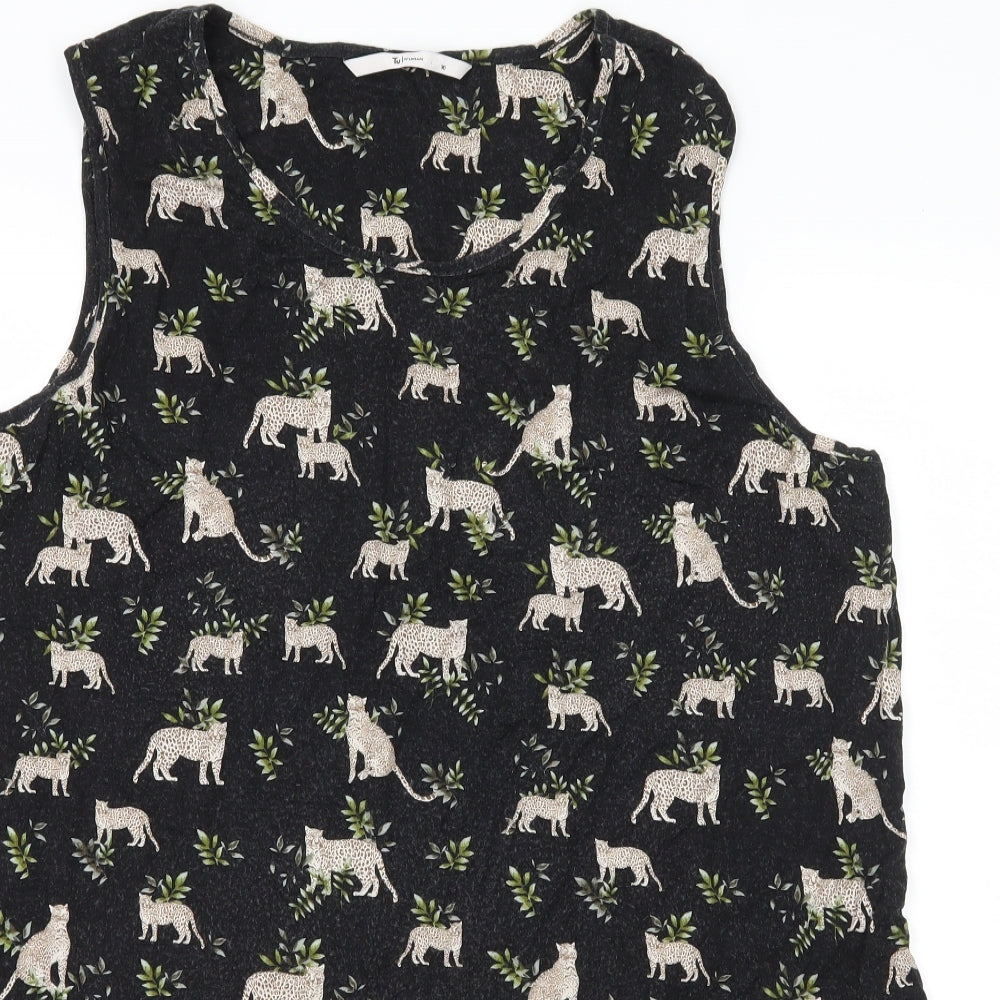 TU Womens Black Geometric Jersey Basic Tank Size 16  - Leopard Print