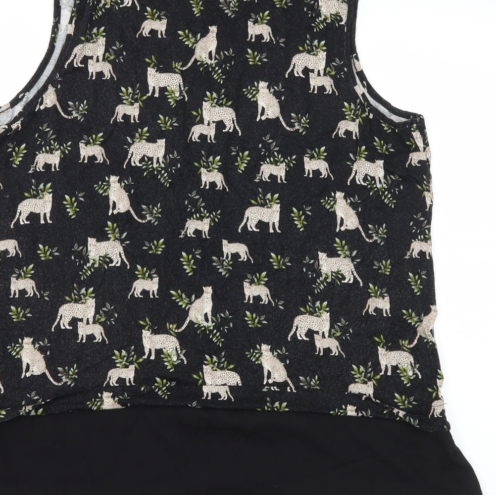 TU Womens Black Geometric Jersey Basic Tank Size 16  - Leopard Print