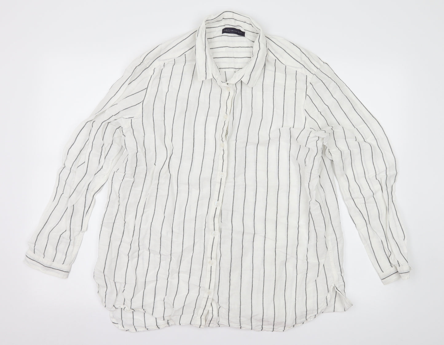 Marks and Spencer Womens White Striped  Basic Blouse Size 16