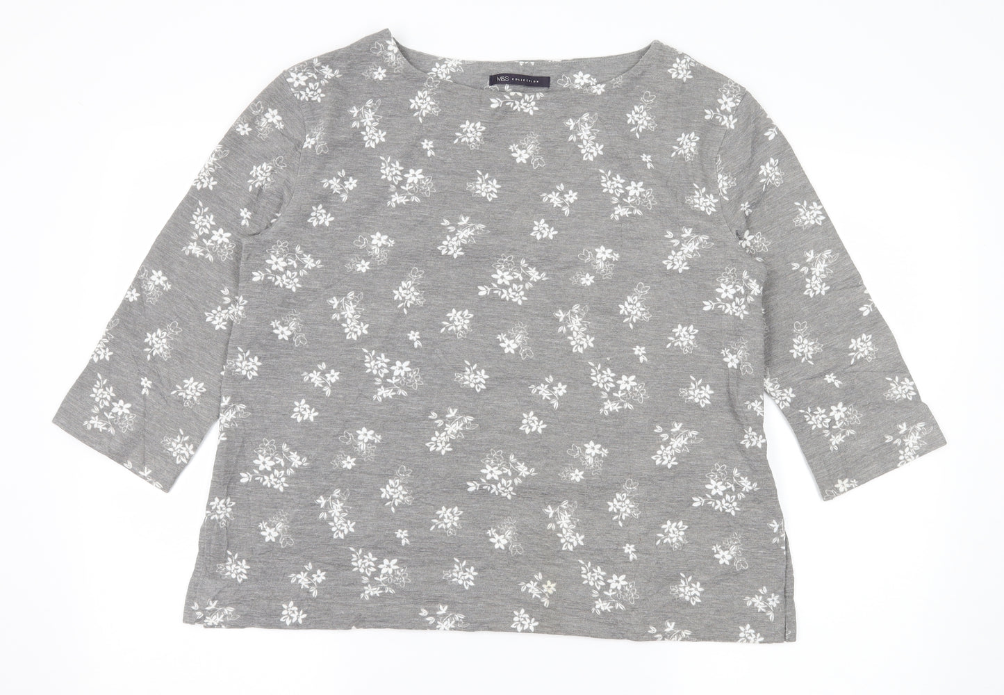 Marks and Spencer Womens Grey Floral Jersey Pullover Sweatshirt Size 12