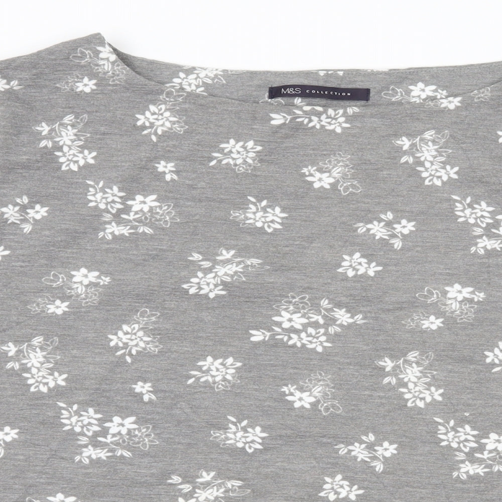 Marks and Spencer Womens Grey Floral Jersey Pullover Sweatshirt Size 12