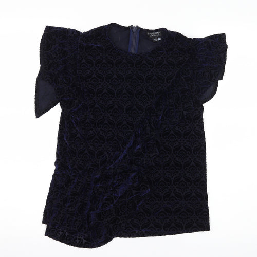 Topshop Womens Blue Geometric Velvet Basic Blouse Size 10