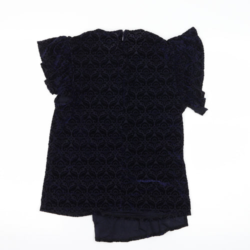 Topshop Womens Blue Geometric Velvet Basic Blouse Size 10
