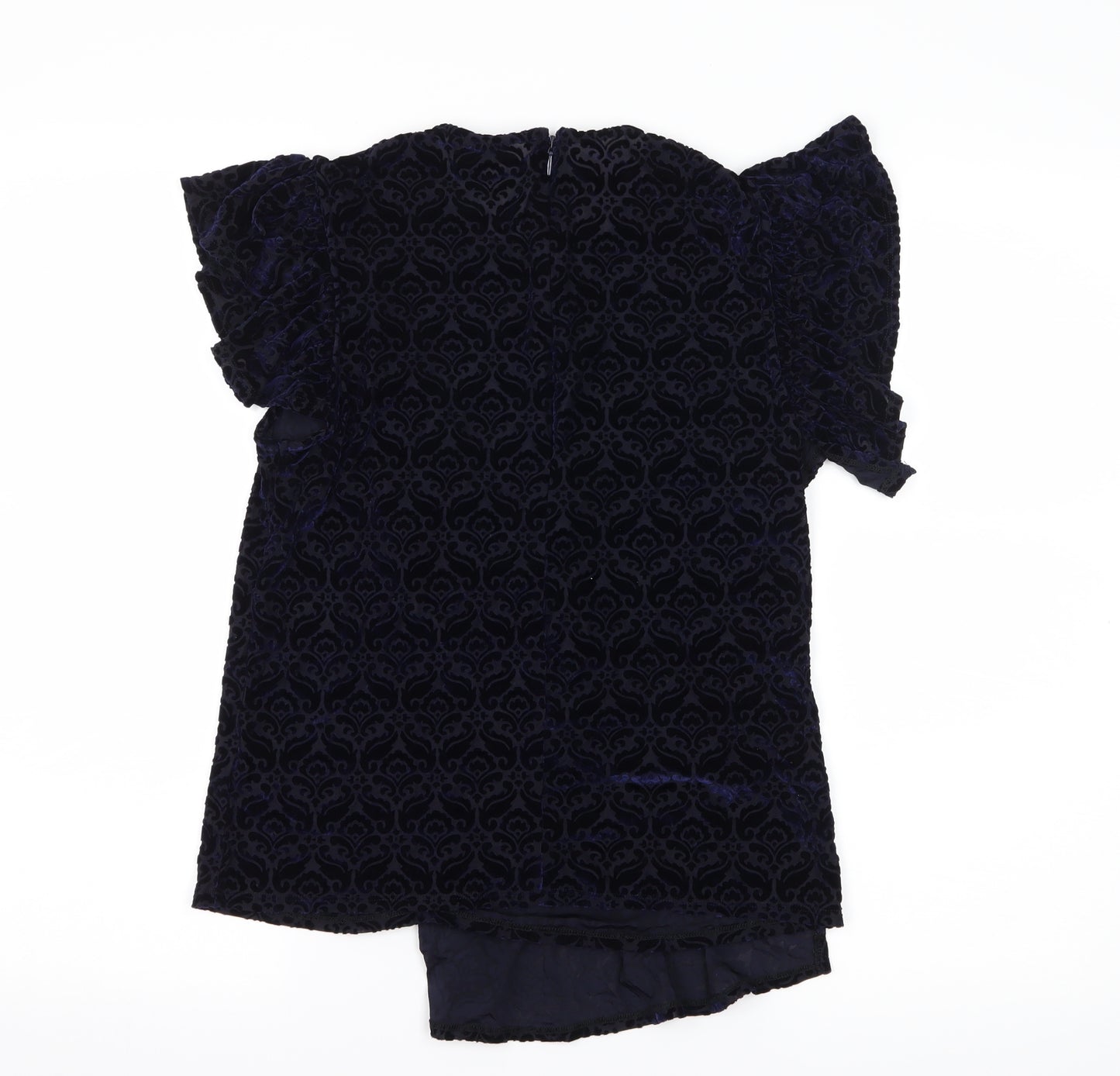 Topshop Womens Blue Geometric Velvet Basic Blouse Size 10