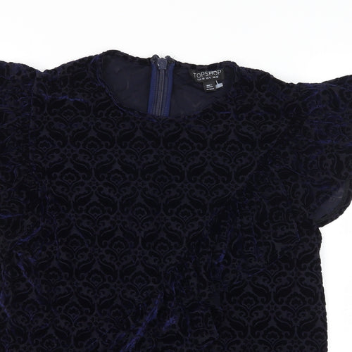 Topshop Womens Blue Geometric Velvet Basic Blouse Size 10