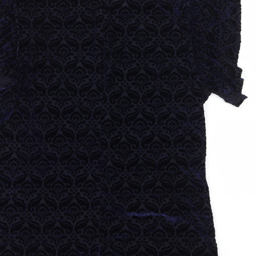 Topshop Womens Blue Geometric Velvet Basic Blouse Size 10