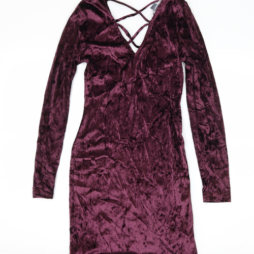 Primark Womens Purple  Velvet Bodycon  Size 8  - Lace up detail