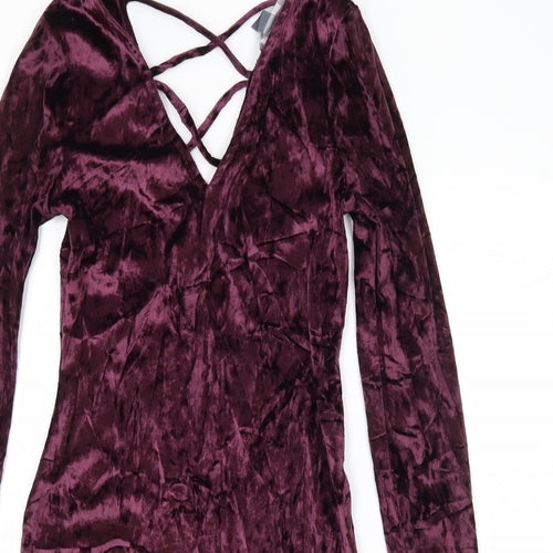 Primark Womens Purple  Velvet Bodycon  Size 8  - Lace up detail