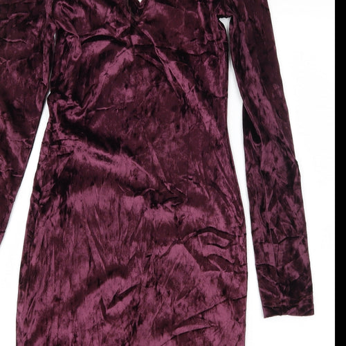 Primark Womens Purple  Velvet Bodycon  Size 8  - Lace up detail