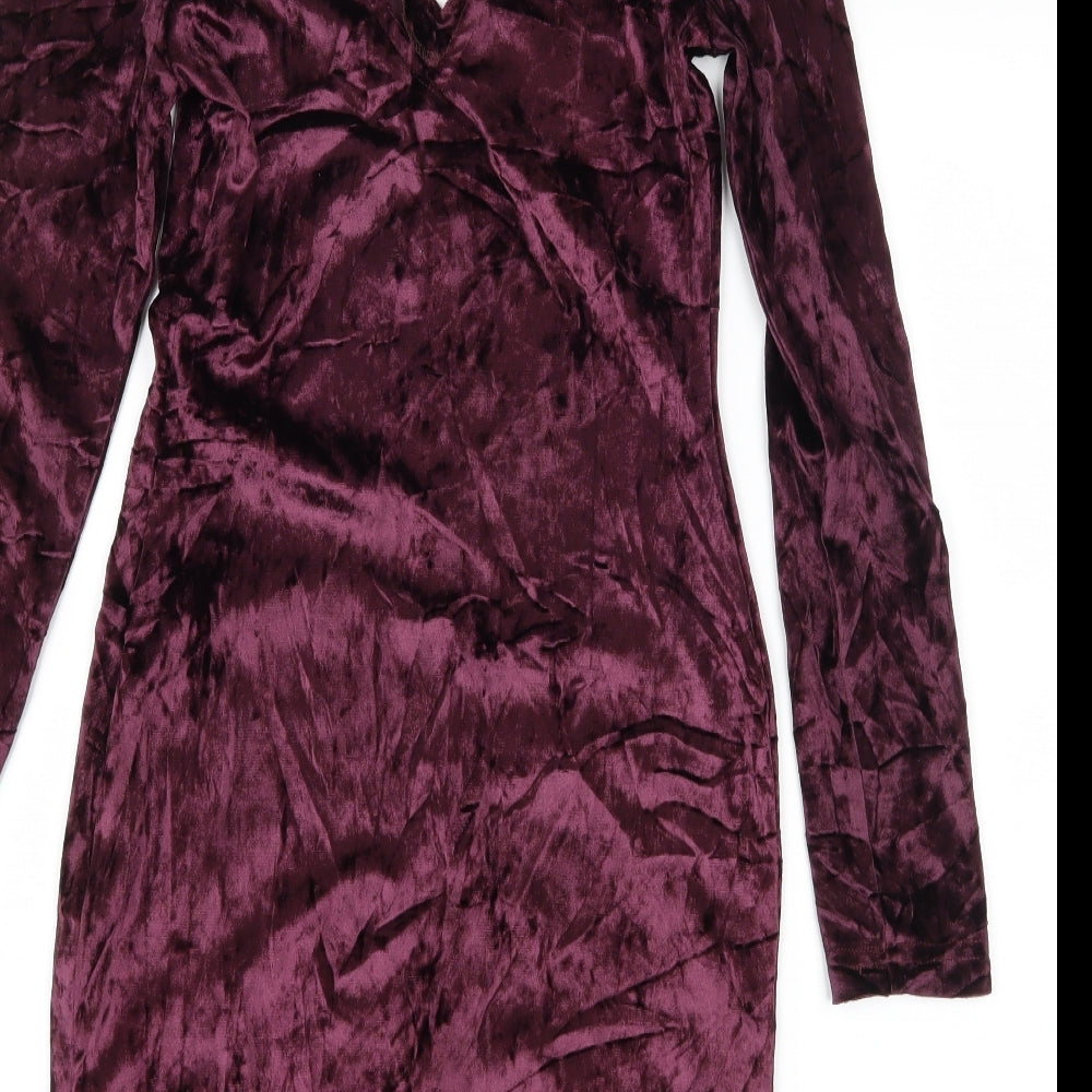 Primark Womens Purple  Velvet Bodycon  Size 8  - Lace up detail