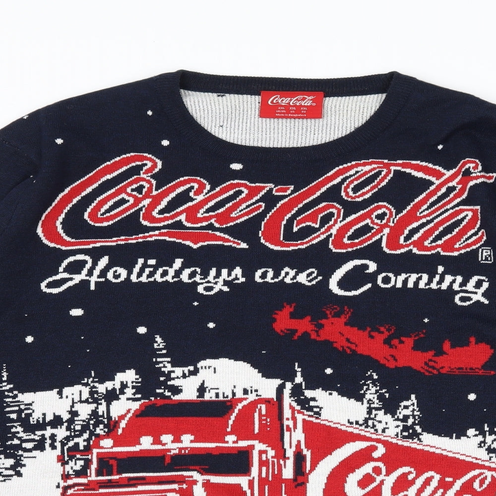 F&F Mens Blue  Knit Pullover Jumper Size 2XL  - Coca Cola