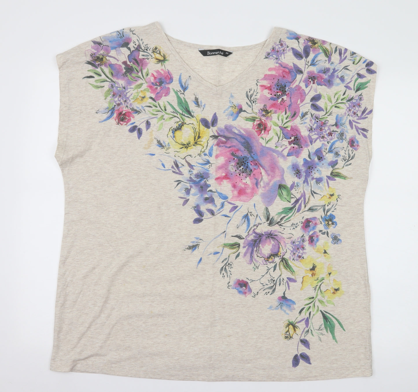 Bonmarché Womens Ivory Floral Jersey Basic T-Shirt Size 20