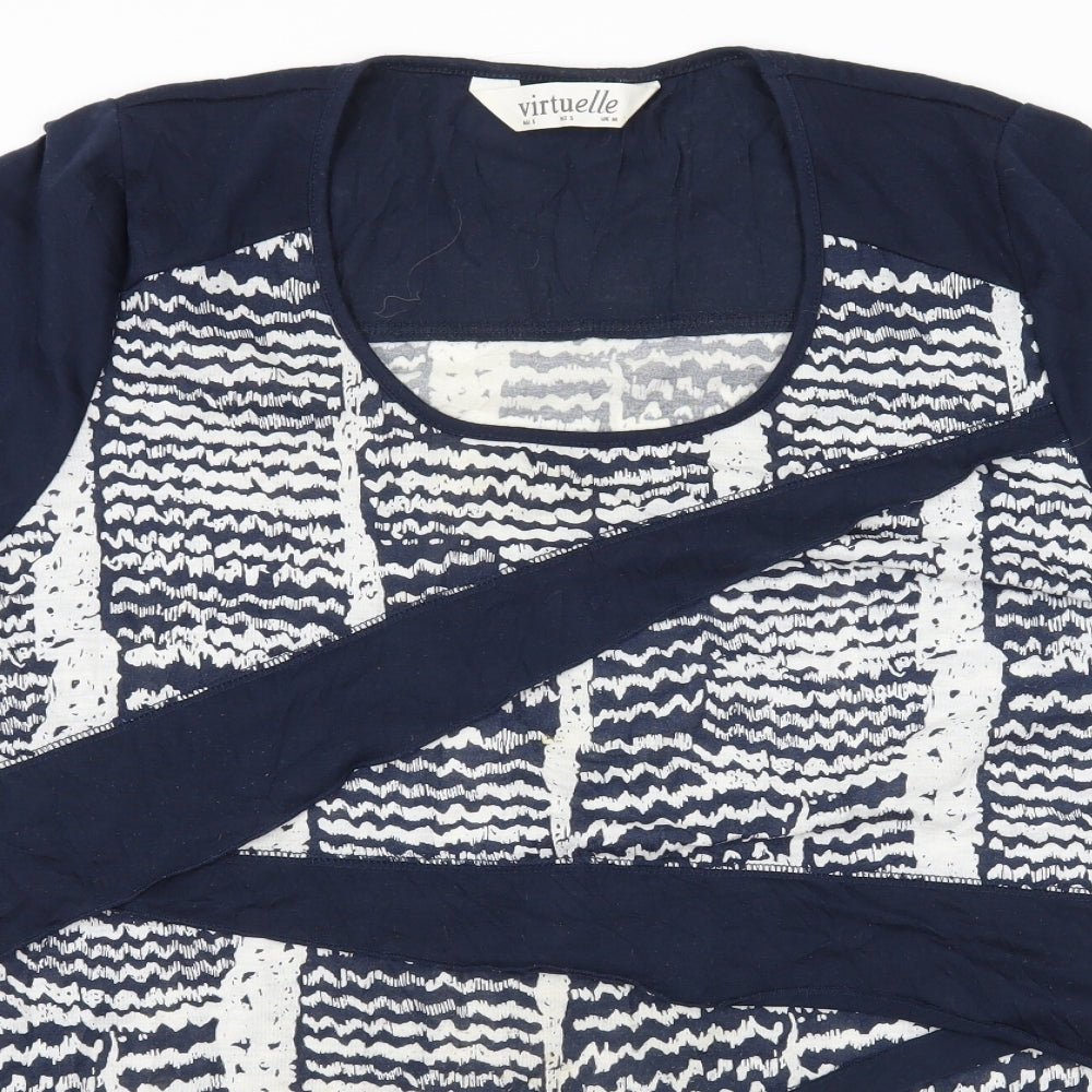 Virtuelle Womens Blue Geometric Jersey Basic T-Shirt Size M