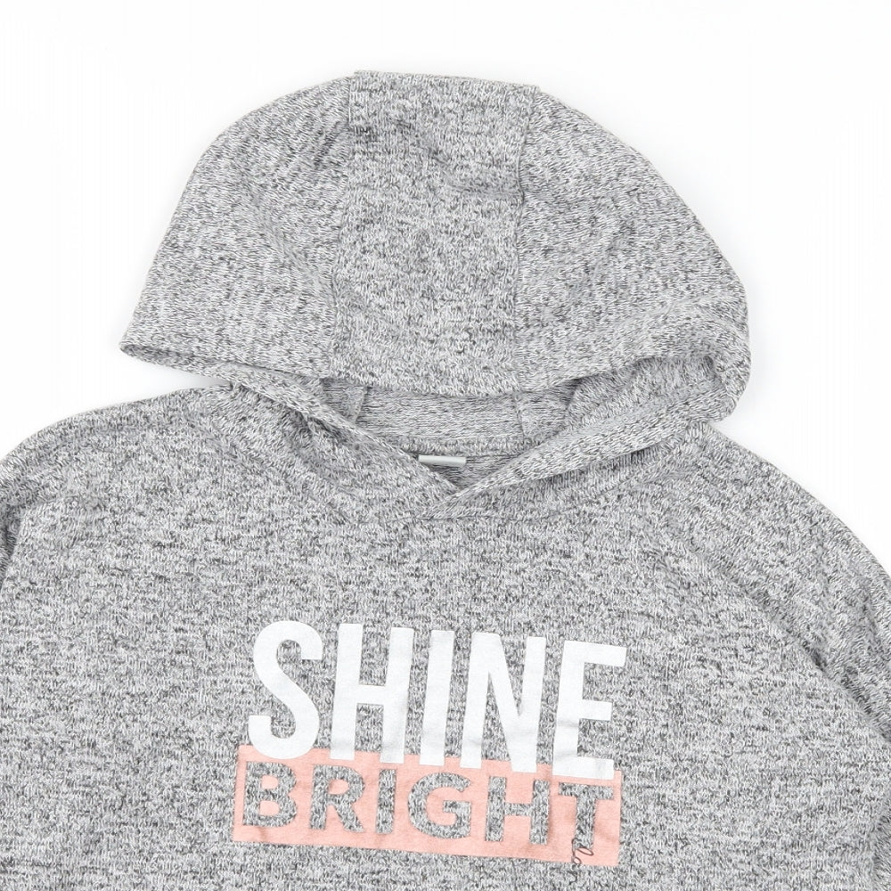 TU Girls Grey  Jersey Pullover Hoodie Size 7 Years  - Shine Bright