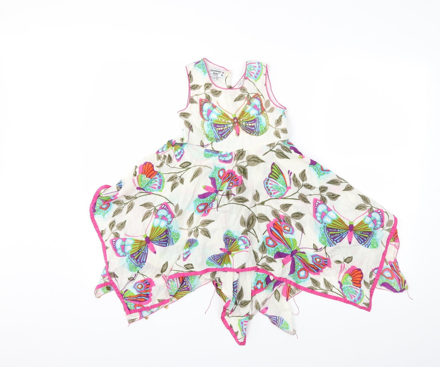 Domino Girl Girls White Animal Print  Fit & Flare  Size 3-4 Years