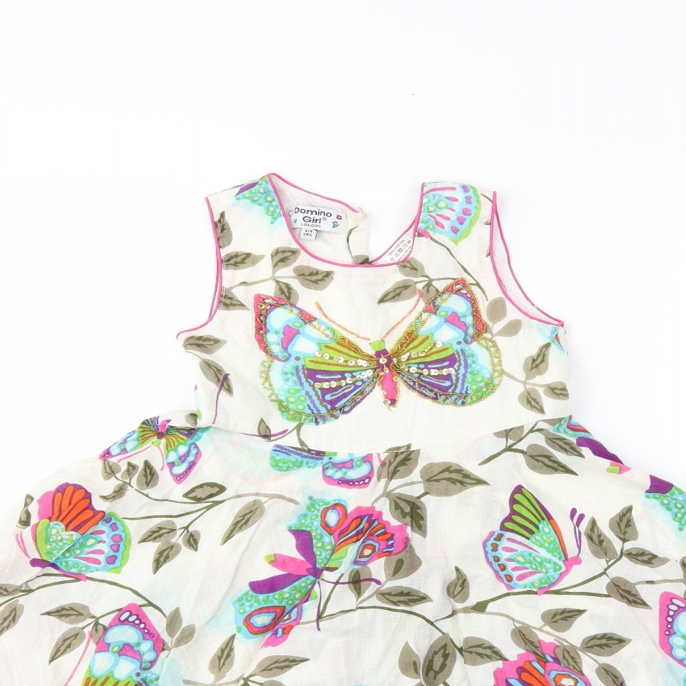 Domino Girl Girls White Animal Print  Fit & Flare  Size 3-4 Years
