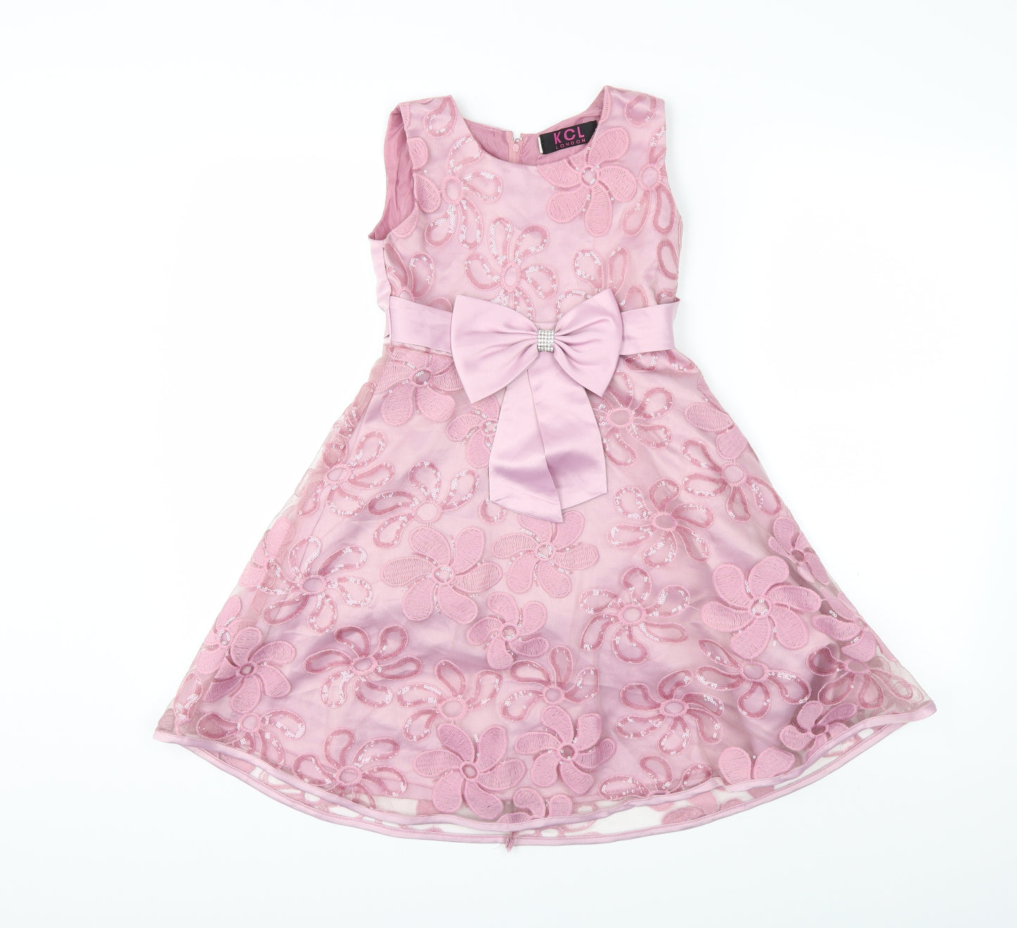 kcl  Girls Pink Floral Ramie Fit & Flare  Size 7 Years
