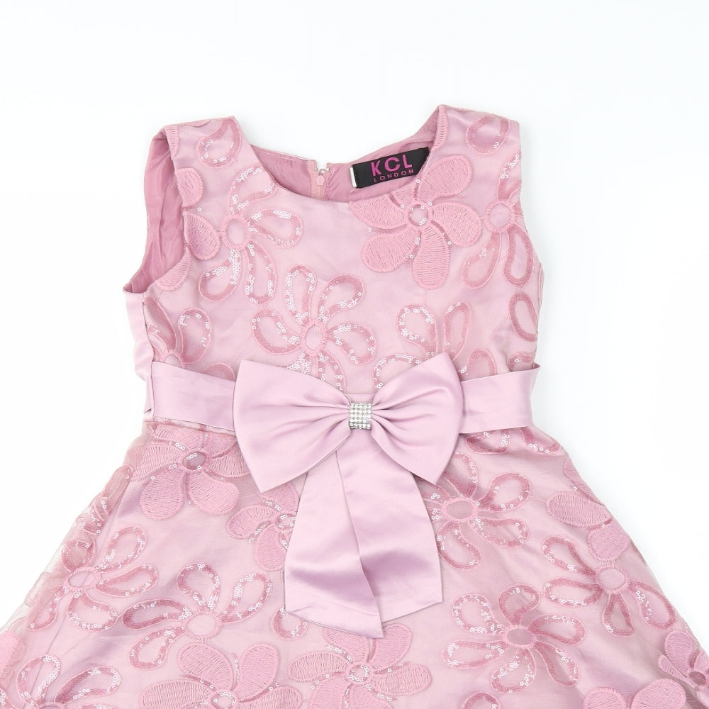 kcl  Girls Pink Floral Ramie Fit & Flare  Size 7 Years