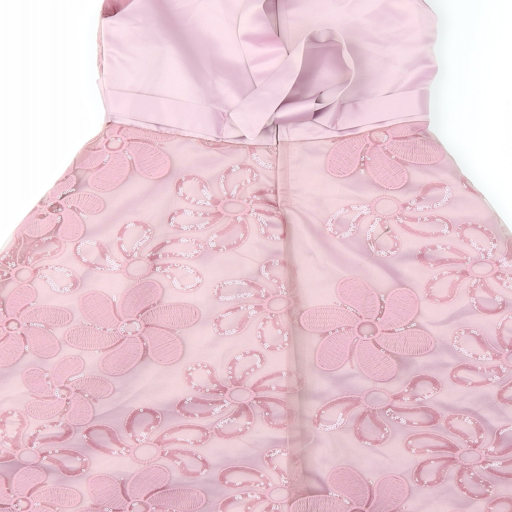kcl  Girls Pink Floral Ramie Fit & Flare  Size 7 Years