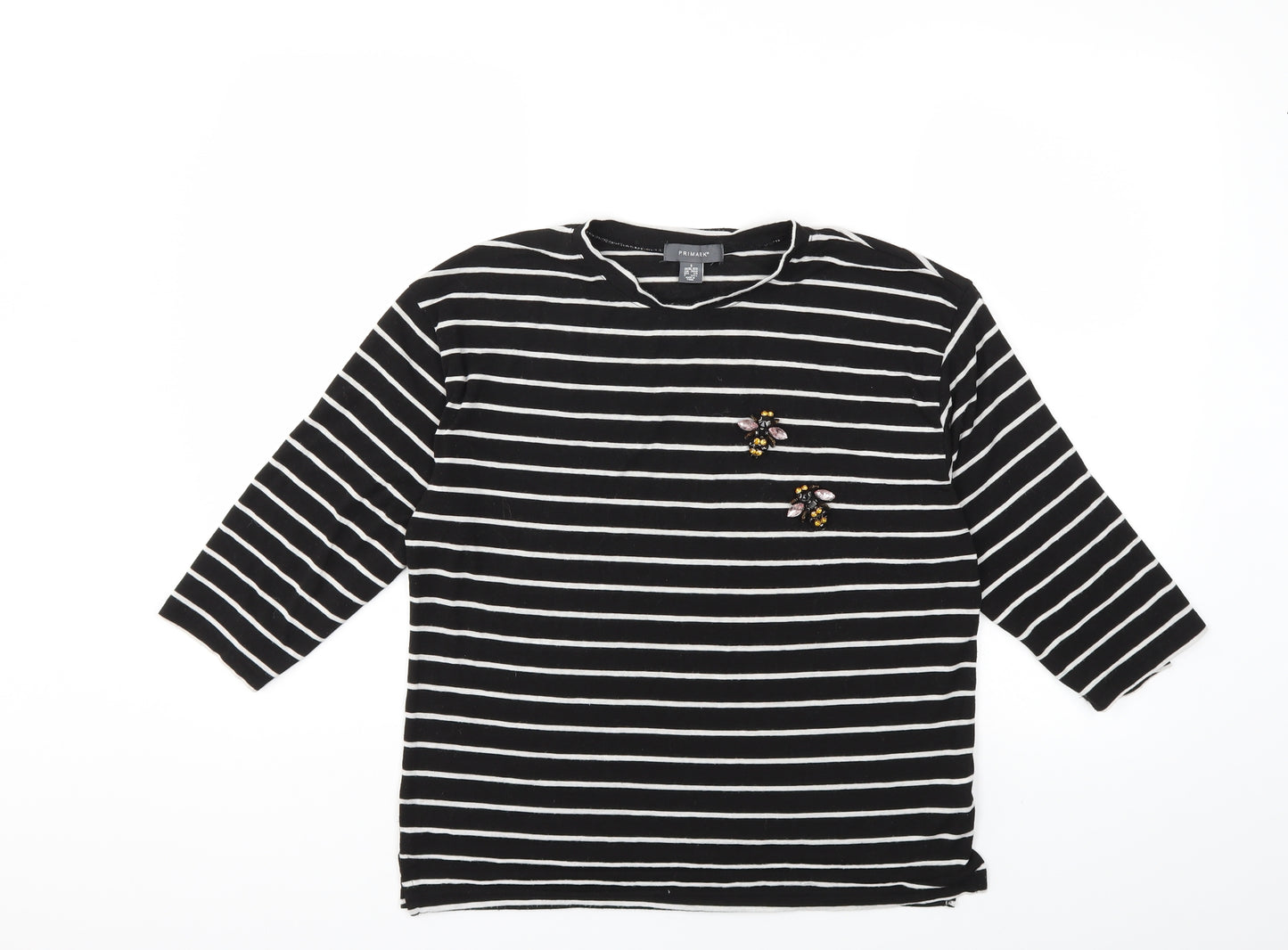 Primark Womens Black Striped  Basic T-Shirt Size 10