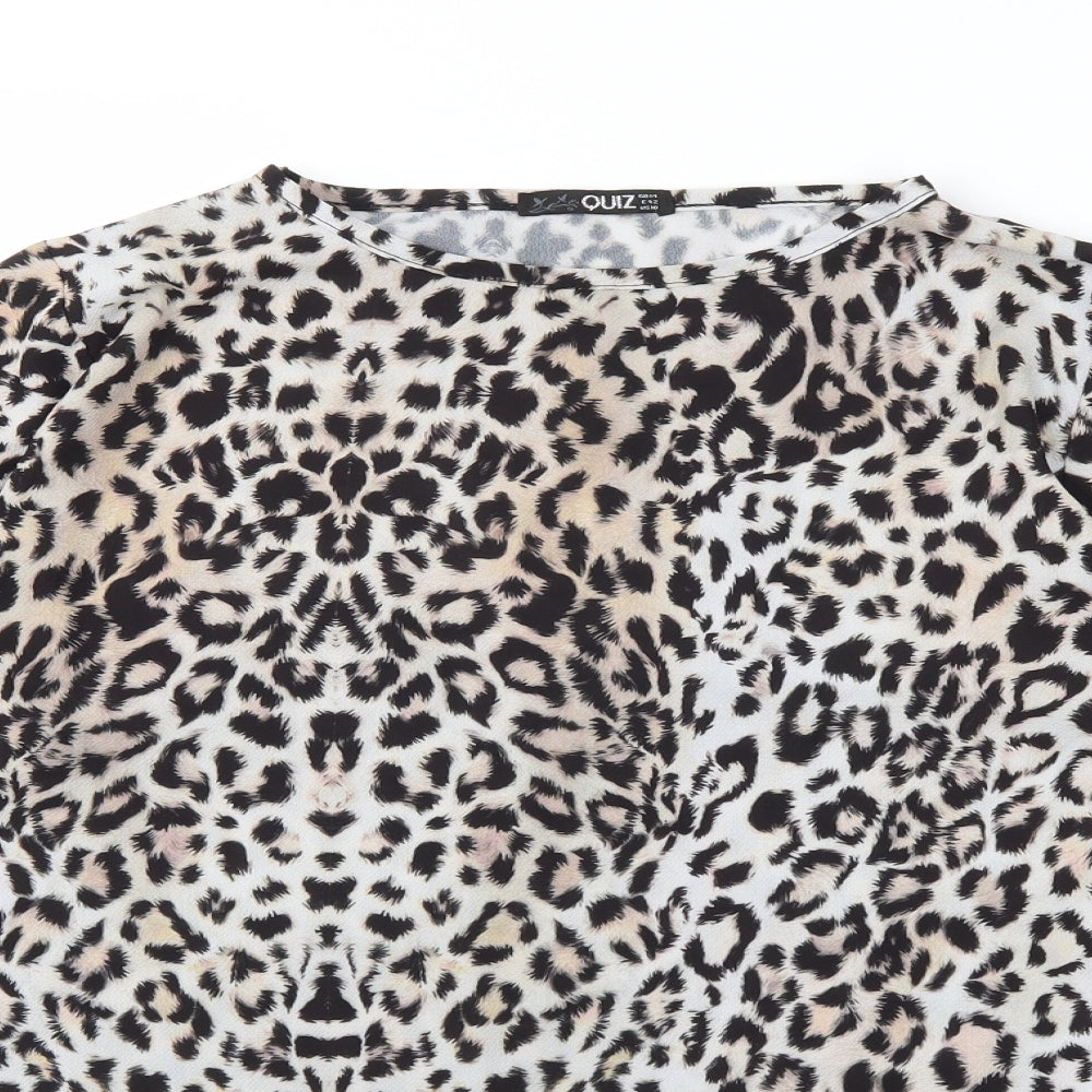 Quiz Womens Grey Animal Print  Basic Blouse Size 14