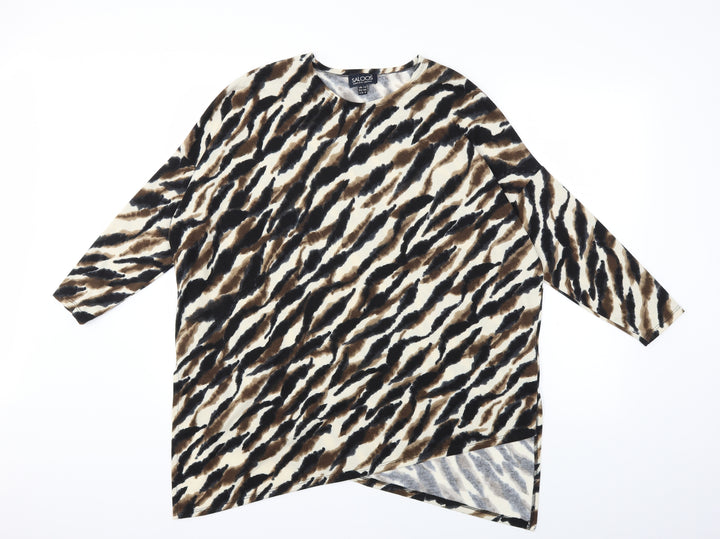 Saloos Womens Beige Animal Print Basic Blouse Size 12