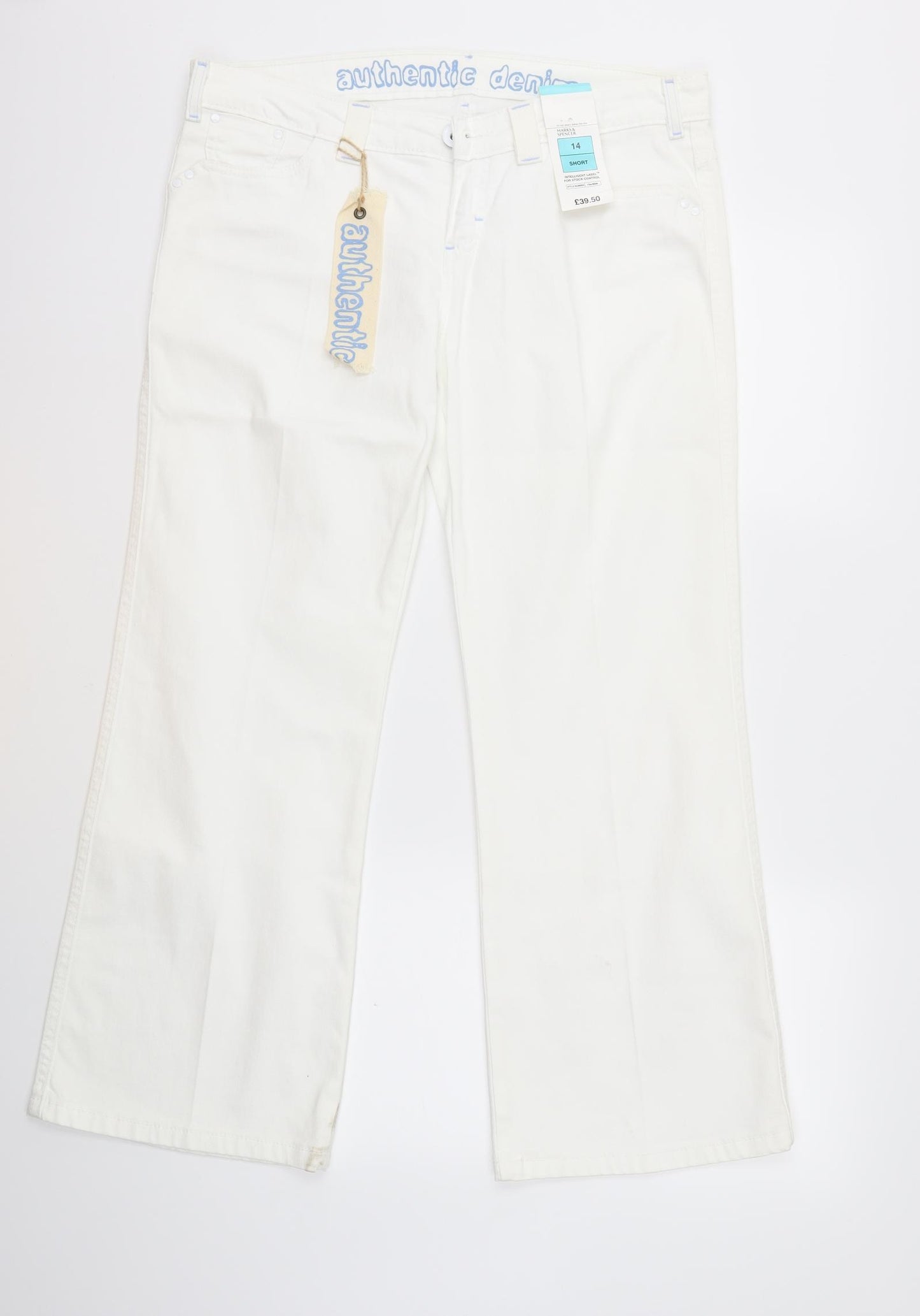 Marks and Spencer Womens White  Denim Flared Jeans Size 14 L26 in