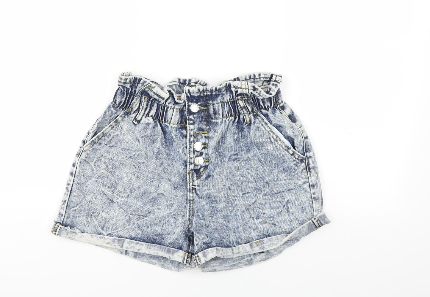Preworn Womens Blue  Denim Paperbag Shorts Size 26 in