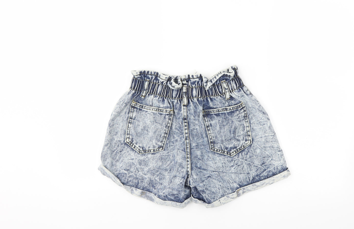 Preworn Womens Blue  Denim Paperbag Shorts Size 26 in