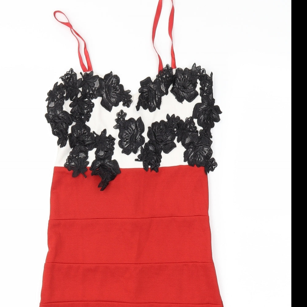 oh Polly Womens Red Floral  Bodycon  Size 8