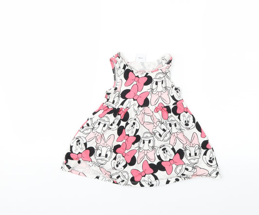 Front view of dinsey Baby White Animal Print Tank Dress, size 12, Months