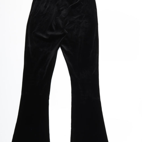 Topshop Womens Black  Velour Trousers  Size 10 L31 in
