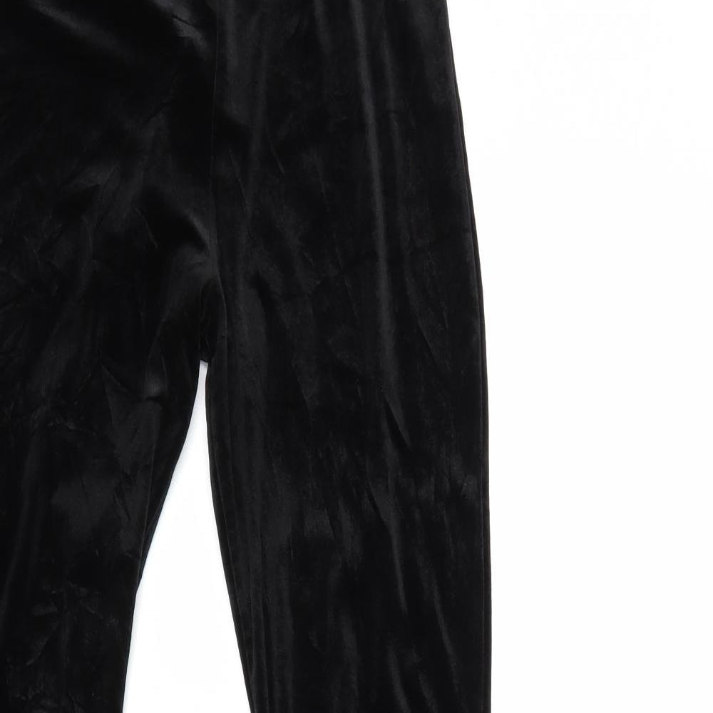 Topshop Womens Black  Velour Trousers  Size 10 L31 in