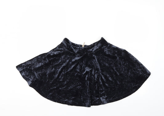 Front view of Preworn women’s blue velour flare skirt, size UK 8