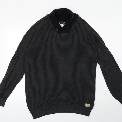 F&F Mens Grey Striped  Pullover Jumper Size L
