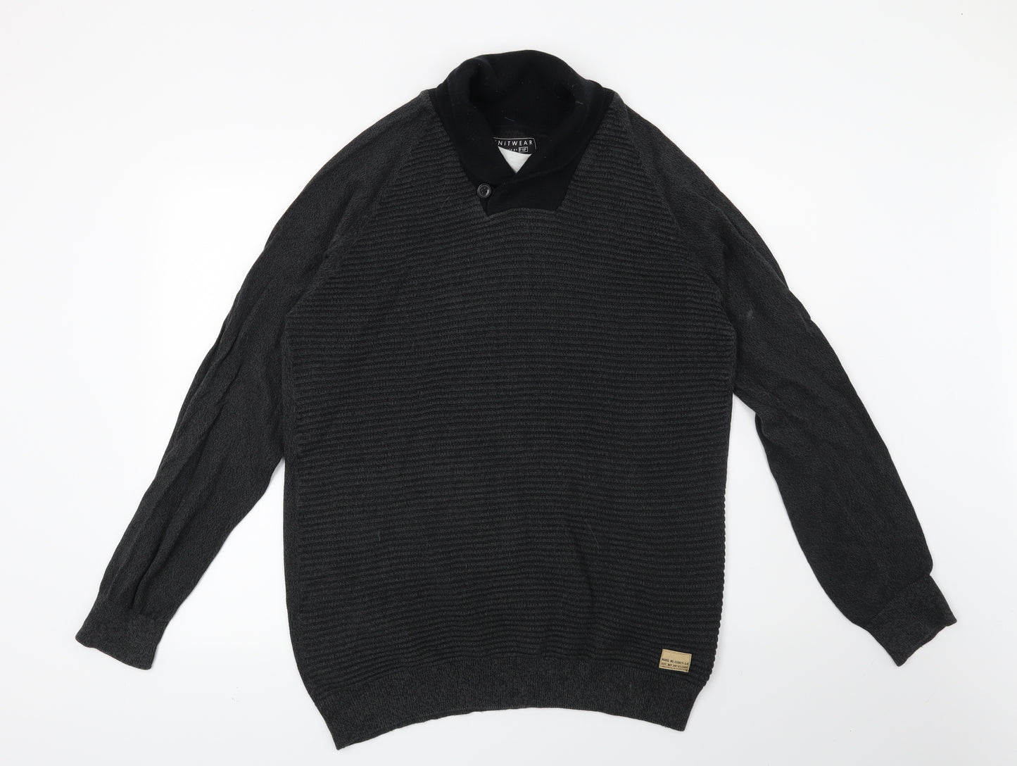 F&F Mens Grey Striped  Pullover Jumper Size L